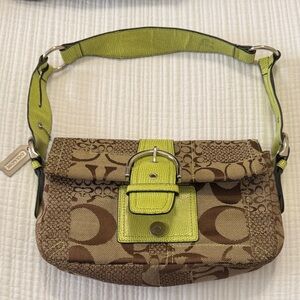 Coach Green and Brown Signature Shoulder Bag